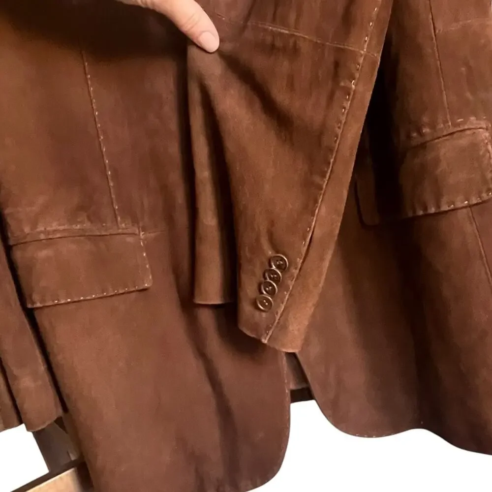 Michael Kors Men's 42R Suede Leather Three-Button Jacket Chocolate Brown